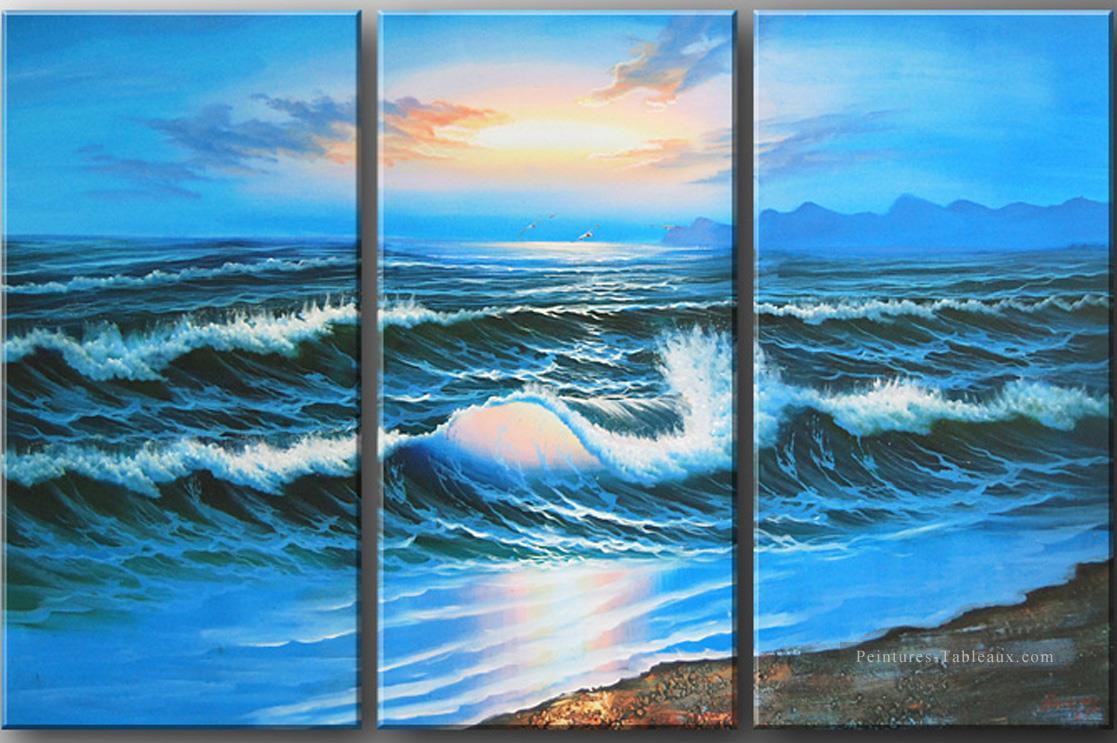 agp129 groupe de panneaux paysage marin triptyque Peintures à l'huile